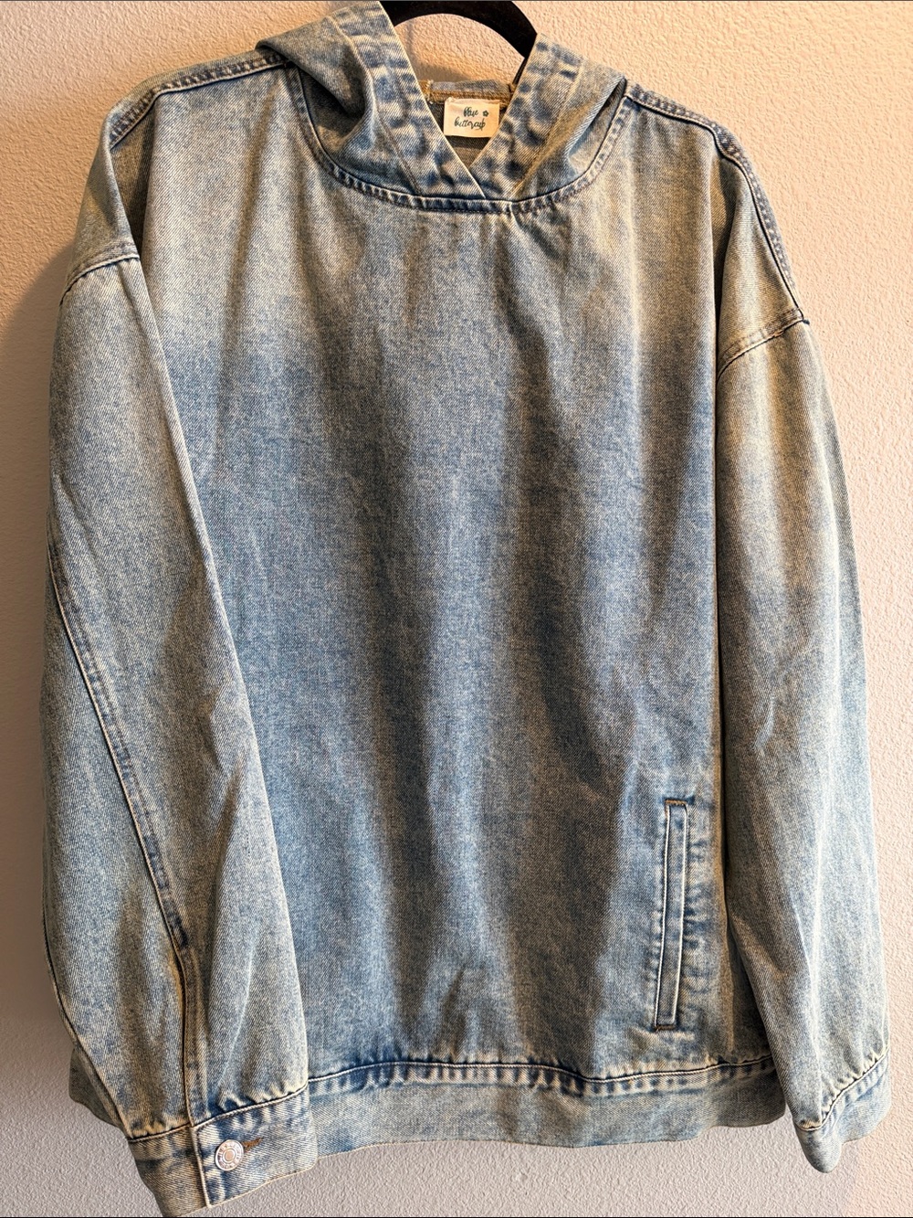 Oversized- Light Blue Washed Denim Hooded Pullover Jacket